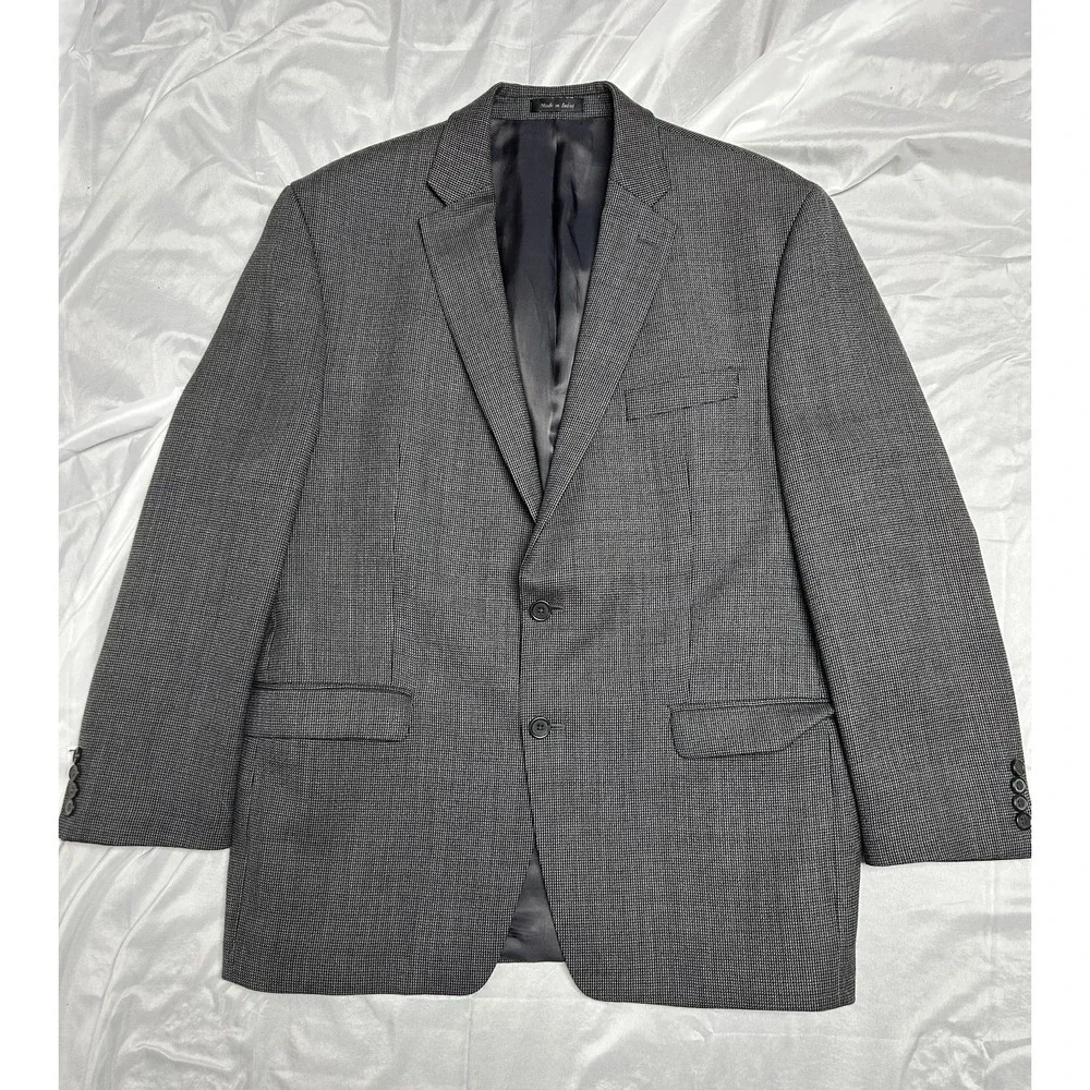 Lauren Ralph Lauren Gray Houndstooth Blazer Luxury Sports Jacket, 100% Wool, 44R